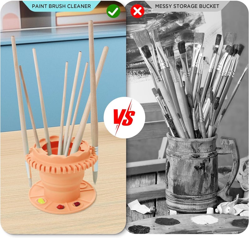 SESENSE Paint Brush Cleaner - Foldable Silicone Paint Brush Cleaner Rinse Cup with Palette and 40 Brush Storage Holder for Classroom Studio Outdoor Painting (1, Orange) - Image 5